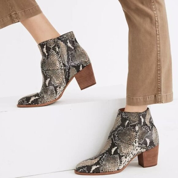 NWT Madewell Ankle Boots in Snake Embossed Leather - Size 5.5 - Picture 1 of 4
